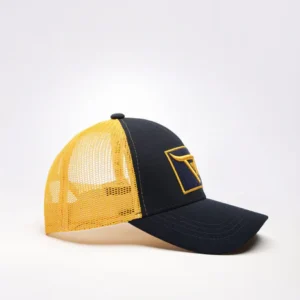 Unisex Blue & Yellow Trucker cap, has a visor by One Player - Image 1