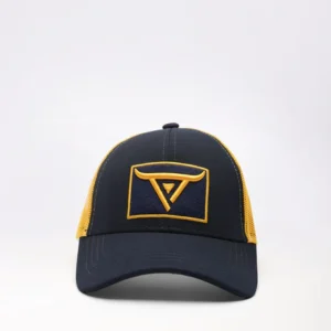 Unisex Blue & Yellow Trucker cap, has a visor by One Player - Image 4