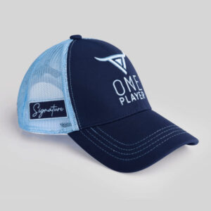 Unisex Blue Trucker cap, has a visor by One Player - Image 1