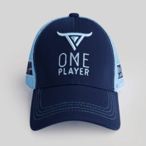 Unisex Blue Trucker cap, has a visor by One Player - Image 2