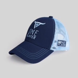 Unisex Blue Trucker cap, has a visor by One Player - Image 3